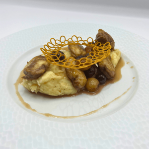 Filet de caille raisins confit purée de panais